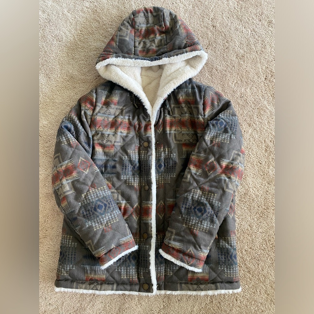 Reversible Pendleton faux fur boho western coat